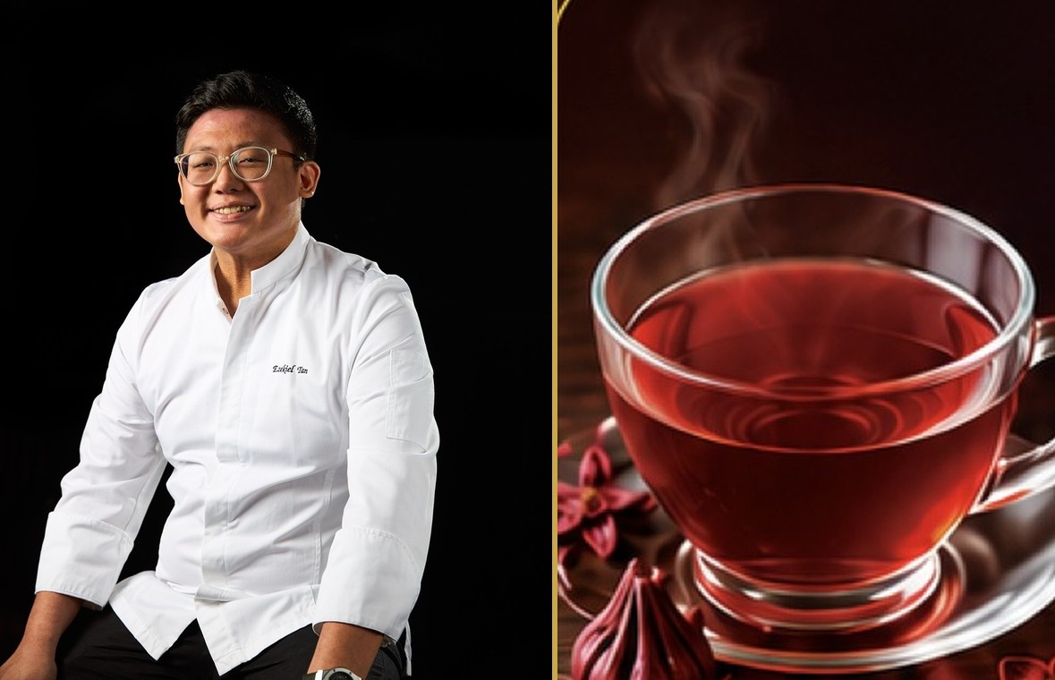 Chef Ezekiel Tan, one of Singapore's Top 10 Chefs, and the collaboration welcome drink, Roselle Hibiscus Tea